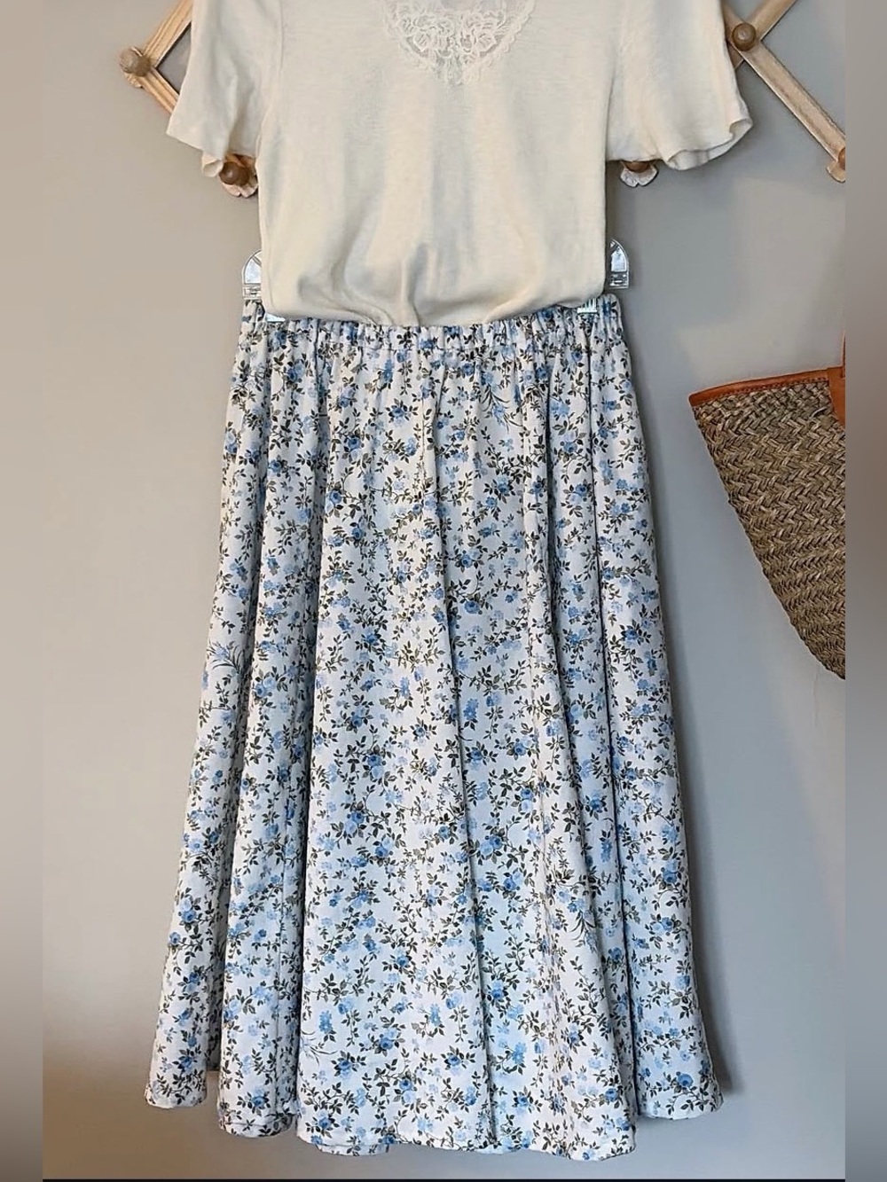 Light Blue Vintage Floral A-Line full circle Skirt